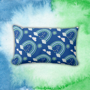 Simple Green Rainbow Boho on Blue   Lumbar Cushion