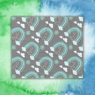 Simple Green Rainbow Boho on Charcoal Fleece Blanket