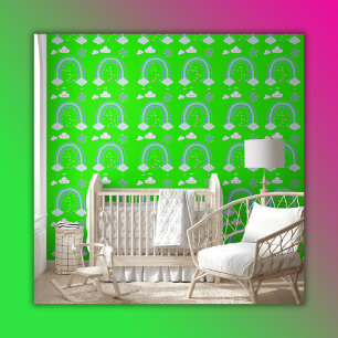Simple Green Rainbow Boho on Lime Green Wallpaper