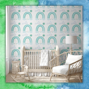 Simple Green Rainbow Boho on White Wallpaper