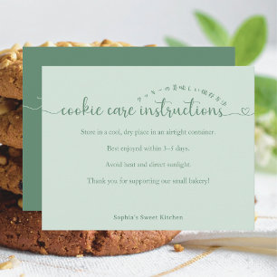 Simple Green Script Cookie Care Instructions Thank You Card