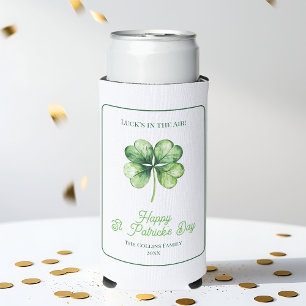 Simple Green Shamrock Luck Happy St. Patrick's Day Seltzer Can Cooler