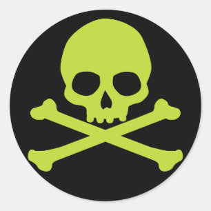 Simple Green Skull and Crossbones Classic Round Sticker