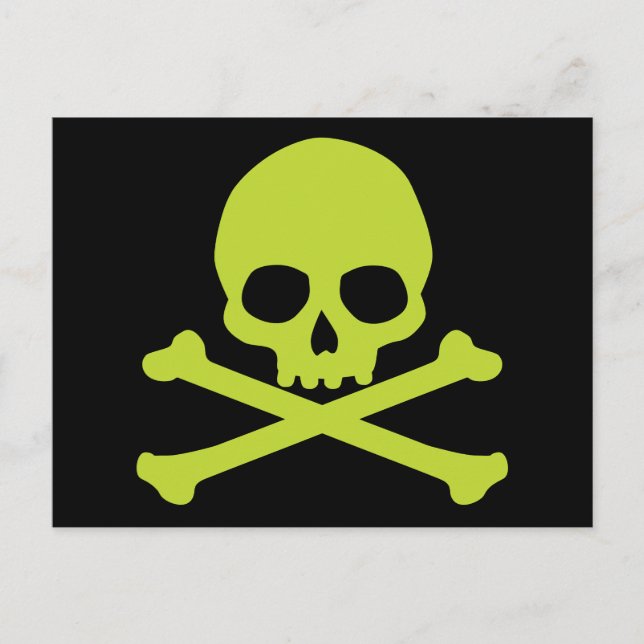Simple Green Skull and Crossbones Postcard (Front)