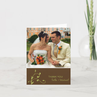 Simple green sprig custom photo brown thank you card