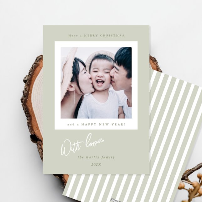Simple Green Stripes Christmas Photo Card (Creator Uploaded)