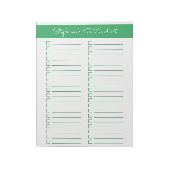 Simple Green Vertical 8.5x11 Two Column Checklist Notepad (Rotated)