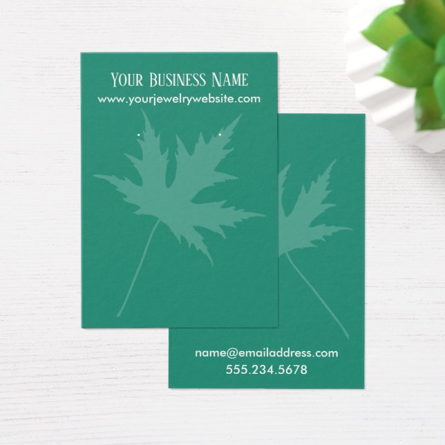 Simple, Green w/ Leaf Earring Holder Display Cards (Desk)