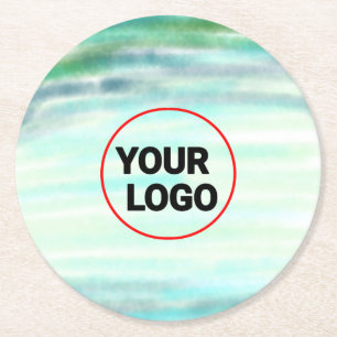 Simple green watercolor abstract add logo text min round paper coaster