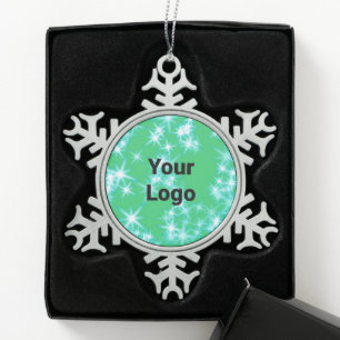 Simple green watercolor abstract add logo text min snowflake pewter christmas ornament