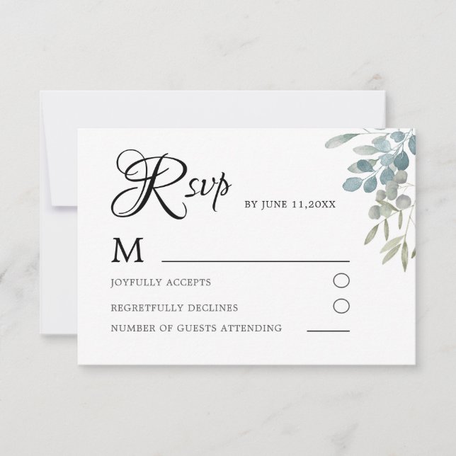 Simple Green Watercolor Foliage Wedding RSVP (Front)