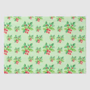 Simple green Watercolor Holly Berries Xmas Pattern Tissue Paper