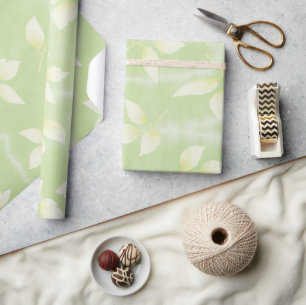 SIMPLE GREEN WATERCOLOR LEAVES ART DESIGN WRAPPING PAPER