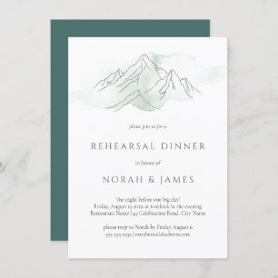 Simple Green Watercolor Mountain Rehearsal Dinner Invitation