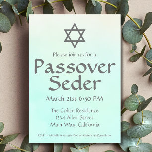 Simple Green Watercolor Passover Seder Invitation