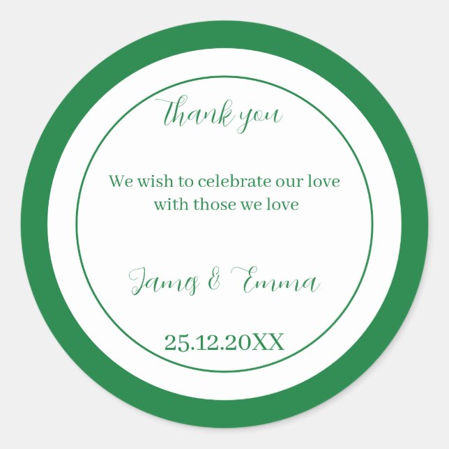 Simple Green Wedding  Classic Round Sticker (Front)