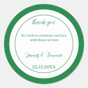 Simple Green Wedding Classic Round Sticker