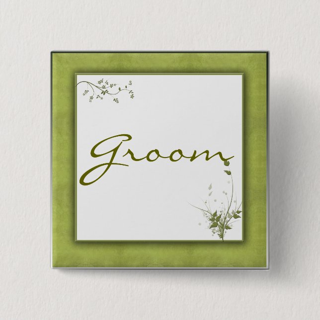 Simple Green Wedding Design 15 Cm Square Badge (Front)