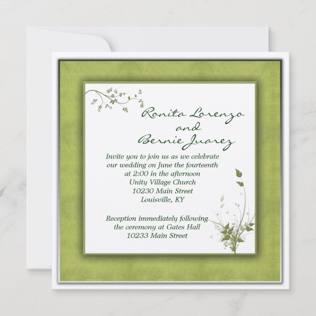 Simple Green Wedding Floral Invitation (Front)