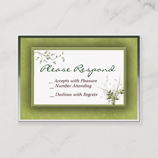 Simple Green Wedding Floral RSVP - Customised Enclosure Card (Front)