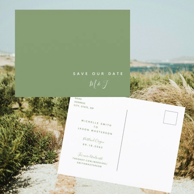 Simple Green Wedding Save the Date Postcard (Creator Uploaded)
