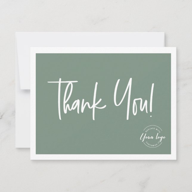 Simple Green White Company Logo Social Thank You  Card (Front)