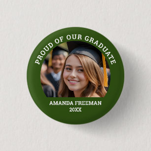 Simple Green & White Customised Photo Graduate 3 Cm Round Badge