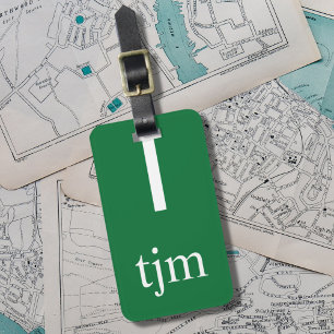 Simple Green White Line Bold Monogram Luggage Tag