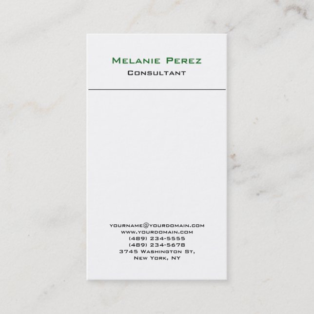 Simple green white modern plain professional business card (Front)