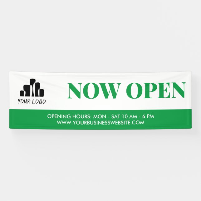 Simple Green White Your Logo Now Open Banner (Horizontal)