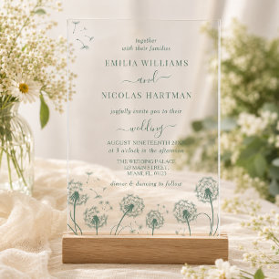 Simple Green Wildflower Wedding Acrylic Invitations