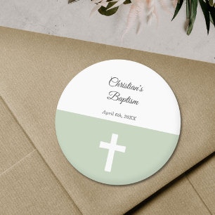 Simple, Green with a Cross Baptism Classic Round Sticker
