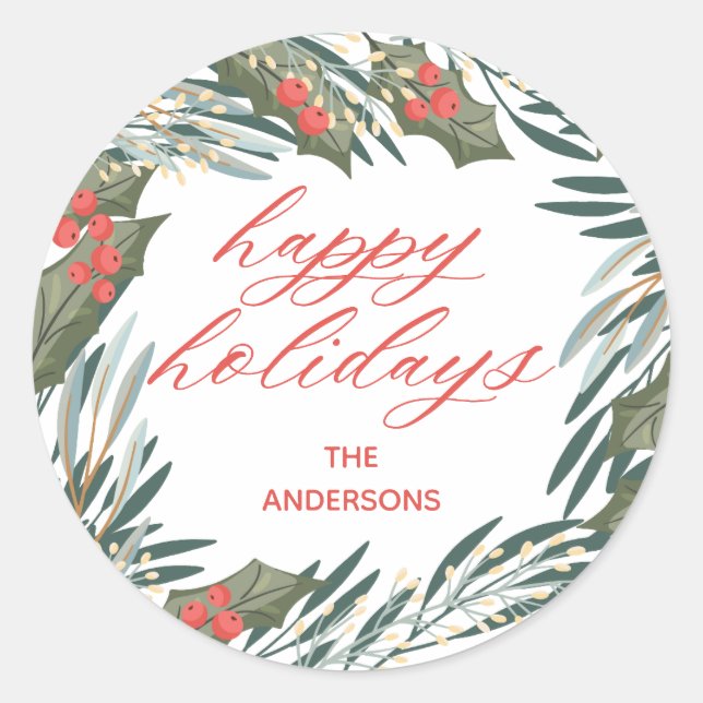 Simple Green Wreath Classic Christmas Sticker (Front)