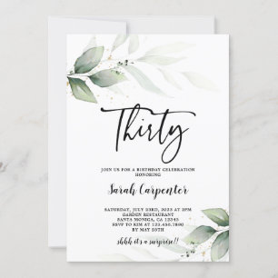 Simple Greenery 30th Birthday invitation