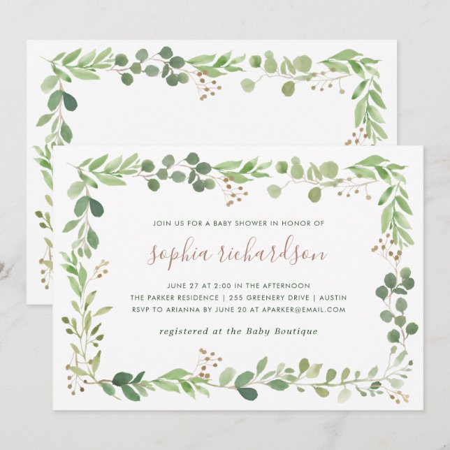 Simple Greenery | Baby Shower Invitation (Front/Back)