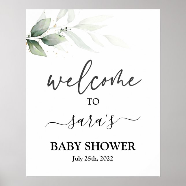 Simple Greenery Baby Shower Welcome sign (Front)