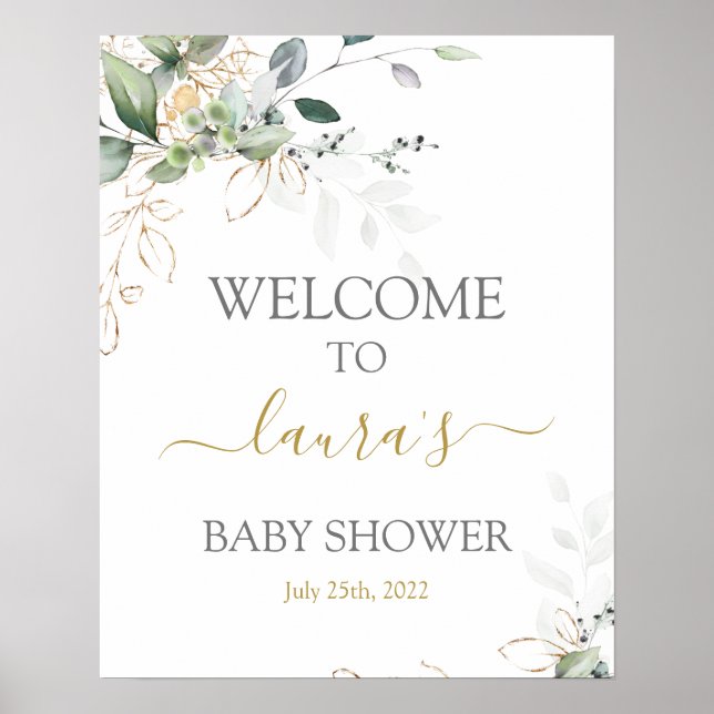 Simple Greenery Baby Shower Welcome sign (Front)