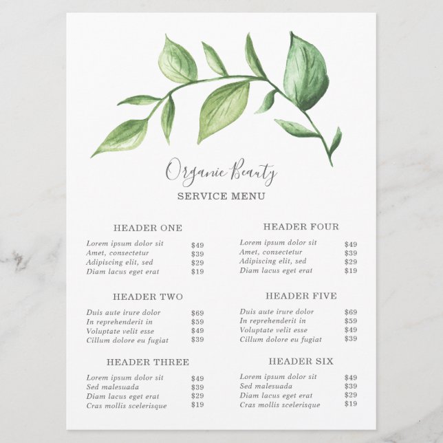 Simple Greenery Beauty Salon Price List (Front)