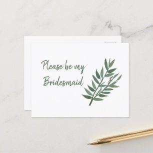 Simple Greenery Botanical Bridesmaid Proposal  Postcard