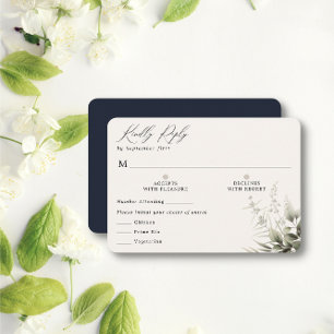 Simple Greenery Botanical Navy RSVP Card With Meal