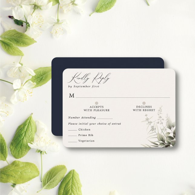 Simple Greenery Botanical Navy RSVP Card With Meal (Creator Uploaded)