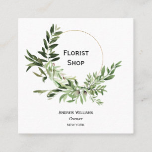 Simple Greenery Botanical Olive Leaves Florist Square Business Card