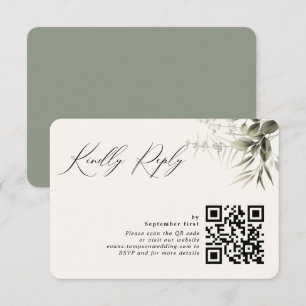 Simple Greenery Botanical QR Code RSVP Card