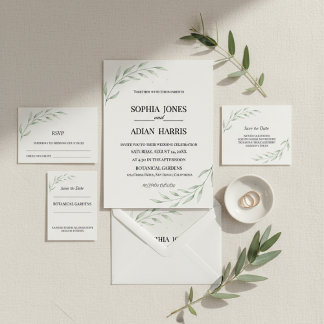 Simple Greenery Botanical Wedding Invitation