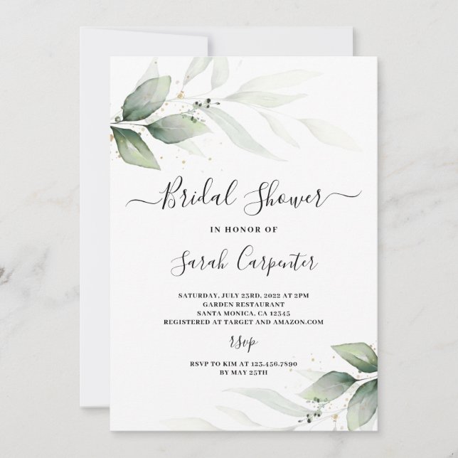Simple Greenery Bridal Shower invitation (Front)