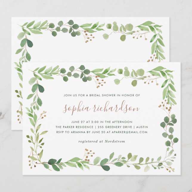 Simple Greenery | Bridal Shower Invitation (Front/Back)