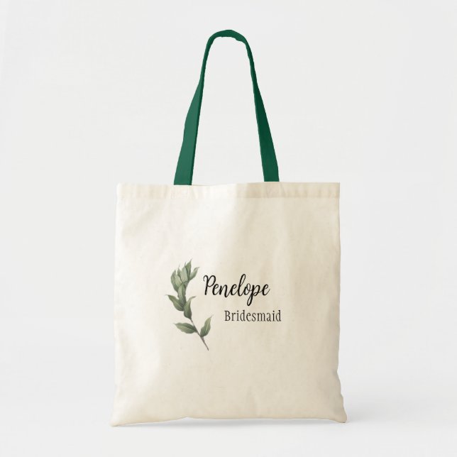 Simple Greenery Bridesmaid Wedding Favour Gift Tote Bag (Front)