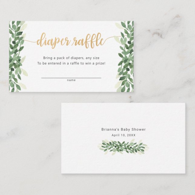 Simple Greenery Calligraphy diaper raffle ticket (Front/Back)