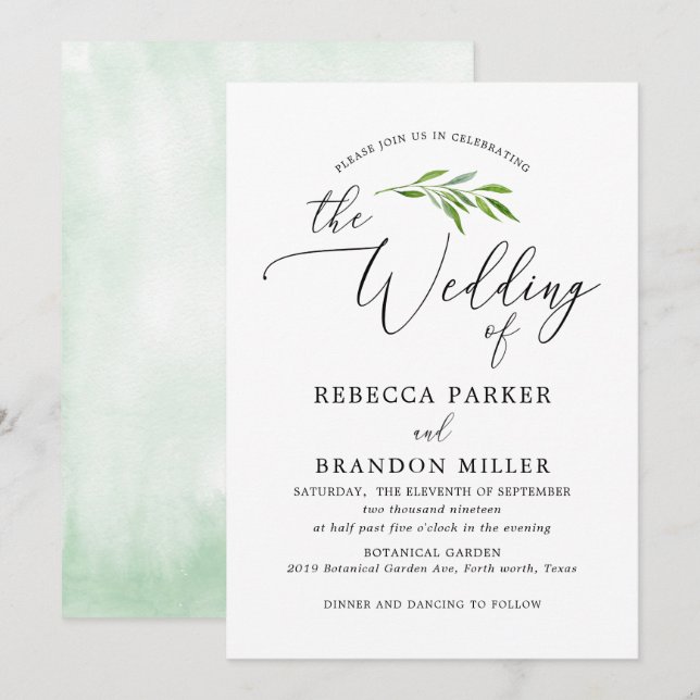 Simple Greenery Calligraphy Rustic Wedding Invitation (Front/Back)