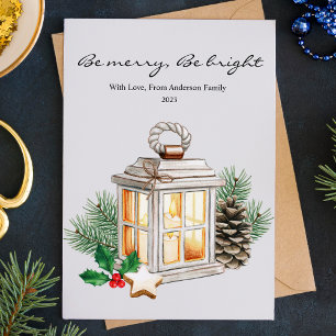 Simple Greenery Candle Christmas Flat Holiday Card